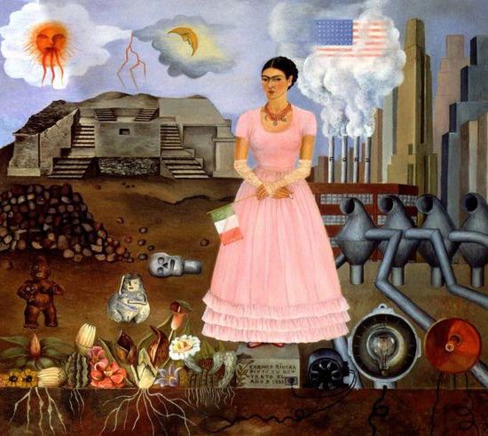 “Self-Portrait on the Borderline Between Mexico and the United States” by Frida Kahlo (Mexico). 1932.